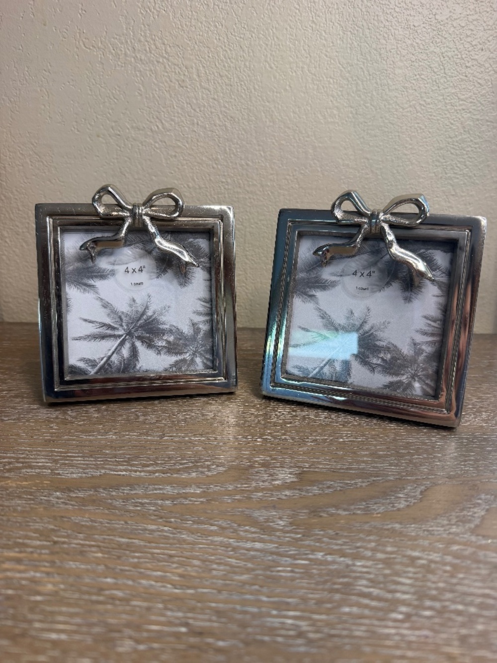Threshold Silver Metal Bow Accent Photo Frame 4x4 With Stand Set of 2